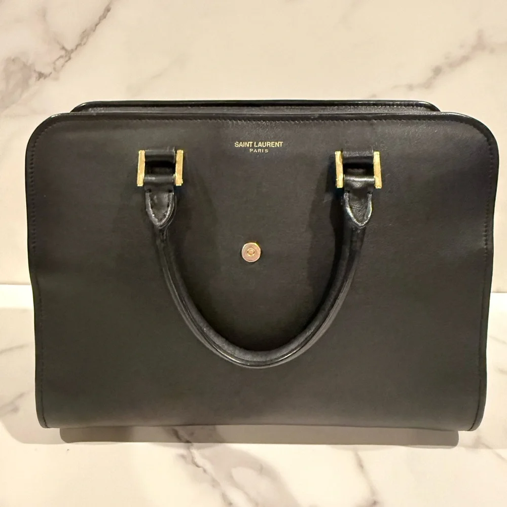 Yves Saint Laurent Black Leather Top-Handle Bag with Gold Hardware